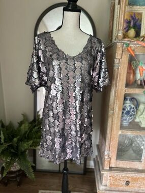 Free People Silver Sequin T Shirt Dress